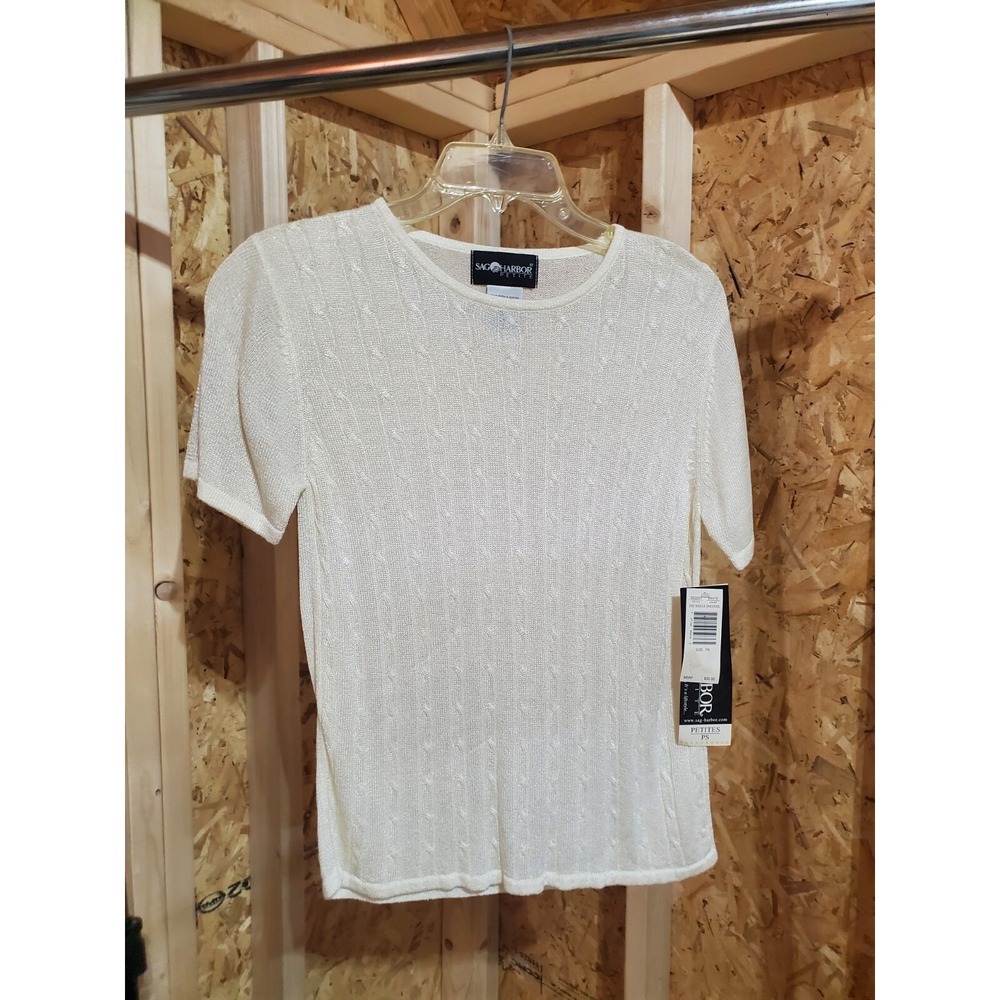With Tags Women's White Short Sleeve Top By Sag Habor Petite Small PS Blouse